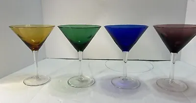 Set Of 4 Vintage Martini Glasses Multi-color Polka Dot Imprint Design • $32