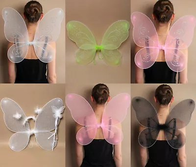 £5.99 • Buy Large Net Fairy Wings With Glitter Fancy Dress Costume Dressing Up Adult Kids