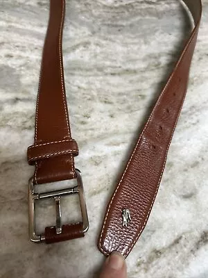 LACOSTE Logo Leather Men's Belt- Size 38 Brown Pebble Grain Leather • $29.99