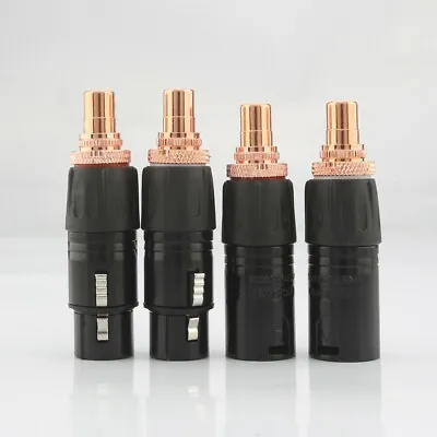 4x XLR Balanced Male Female To RCA Female Socket Adapter Red Copper Plated Plug • £19.20