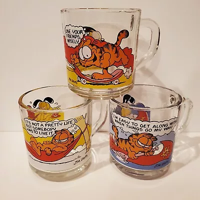 1978 McDonald's Garfield Comics Collectible Glass Coffee Mugs~Lot Of 3~Jim Davis • $12.99