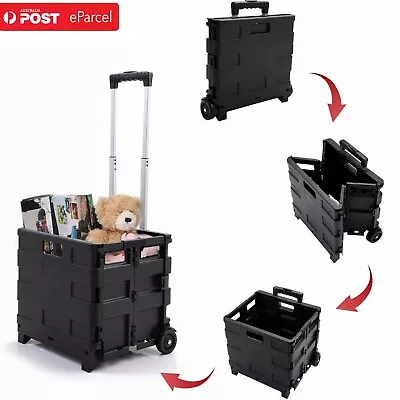 Grocery Basket Foldable Shopping Cart Trolley Pack & Roll Folding Crate Portable • $23.99