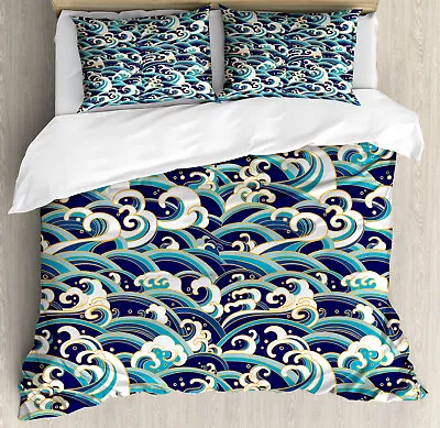 Nautical Duvet Cover Set Ocean Waves Pattern • £42.99