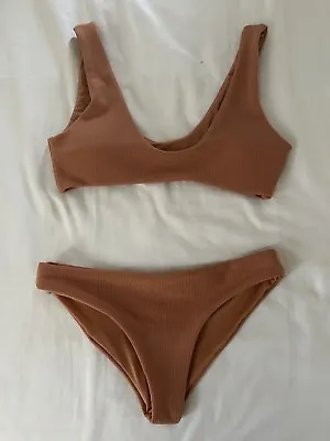 Zaful Textured Scoop Bikini Set - Camel M • $20