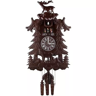 Vivid Large Deer Handcrafted Wood Cuckoo Clock With 4 Dancers Dancing With Music • $203.68