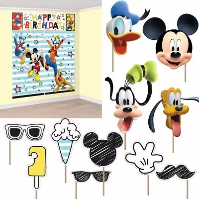 Disney Mickey Mouse Scene Setter + 12 Prop Happy Birthday Party Wall Decoration  • $13.99