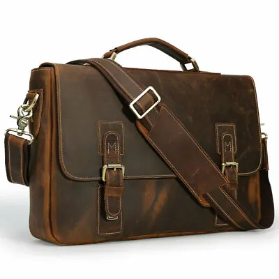 Buffalo Leather Mens Pilot Bag Laptop Satchel Flight Travel Messenger Handbag • $506.67