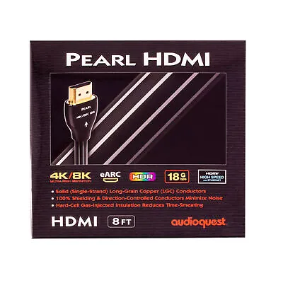 $29.95 • Buy AudioQuest Pearl 8K HDMI 2.0 Cable 18Gbps PVC Black Cord 8 Feet Wire