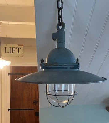 £75 • Buy Vintage French Ship Lamp Industrial Used Enamel Cage 