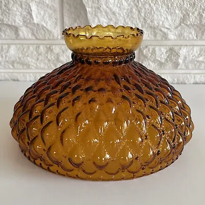 Vintage 10  Fitter Amber Quilted Hurricane Oil Or Electric Glass Lamp Shade • $70