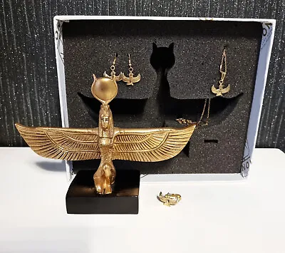 Goddess Isis Gold Leaf Statue & Jewellery Gift Set Egyptian Treasures • £99