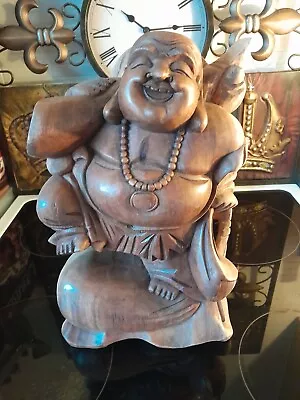 Vintage Laughing Buddha Hand Carved Wood Ornament • £58