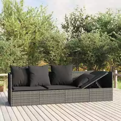 VidaXL Outdoor Lounge Bed With Cushions Grey Poly Rattan • $323.29