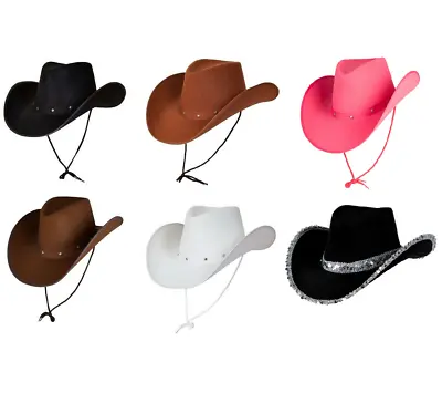 Texan Cowboy Hat Wild West Fancy Dress White Black Light & Dark Brown Sand Pink • £6.99