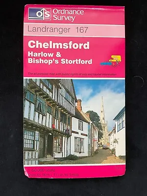 Chelmsford Harlow And Bishop's Stortford By Ordnance Survey (Sheet Map 1996) • £3