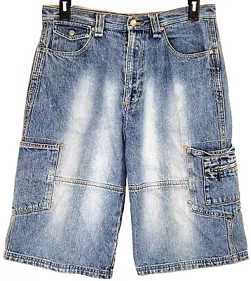 VTG RIFLESSI WIDE LEG BAGGY DENIM SHORTS MENS 34 Y2K 90s SKATER JNCO STYLE JORTS • $29.99