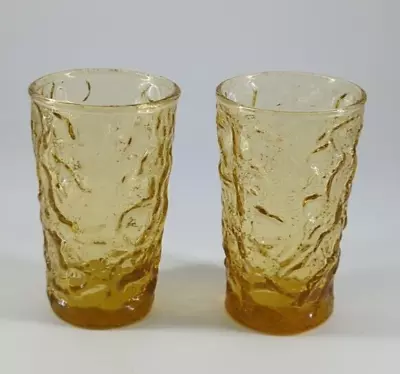 Anchor Hocking JUICE GLASSES Milano Honey Gold Set Of  2 4   Tall Vintage • $10.95