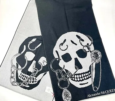 $308.84 • Buy New Alexander McQueen Black Wool Skull Chain Long Scarf Shawl 579728 1078