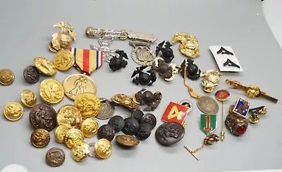 Vietnam War USMC Marine EGAs Buttons Expert Badges Ring Lot Of 51 • $29.99