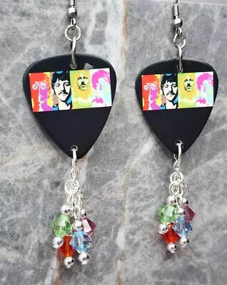 The Beatles 1 Album Guitar Pick Earrings With Swarovski Crystal Dangles • $8.50