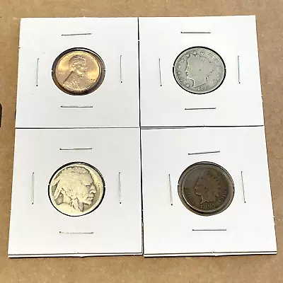 Old US Coin Lot Of 4 - 1800s Indian Head Liberty V 1913 Buffalo Nickel UNC Wheat • $7.94