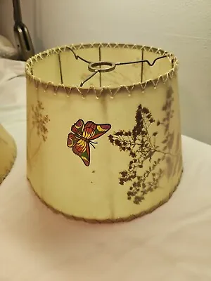 Vtg Rawhide Floral Butterflies MCM Lamp Shade Pressed Real Plants  • $169