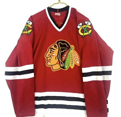 Vintage Chicago Blackhawks CCM NHL Maska Jersey Size Large Nhl Sewn 90s • $47
