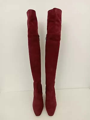 £75 • Buy Women's DUO Thigh High Boots Burgundy Suede Parkhurst Zip Cuban Heel New F1