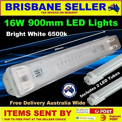 2 X LED Fluro Weatherproof Light 90cm Inc 4 X 90cm 240v Tubes FREE EXPRESS POST • $99.99