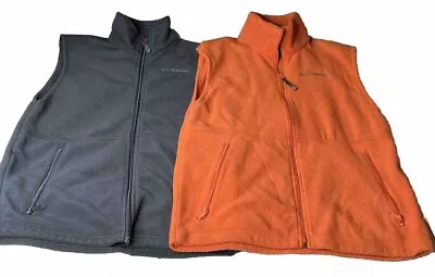 2 Columbia Vest Mens Black & Orange Fleece Full Zip Pockets High Neck Casual • $25