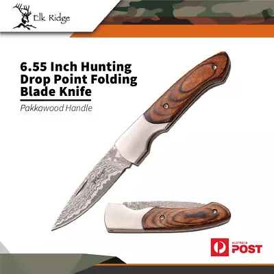 Elk Ridge 6.55  Hunting Fixed Blade Folding Blade Knife Pakkawood Handle Er-968p • $45