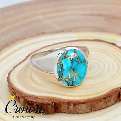 Blue Copper Turquoise 925 Sterling Silver Men's Ring Jewelry - Size US 6-14 • $26.50
