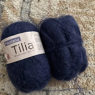 Filcolana Tilia Mohair Silk Yarn Navy Blue Lot Of 2 • $9