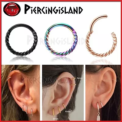 $5.99 • Buy 316L Steel Nose Lip Ear Septum Seamless Segment Twist Ring Hoop Earrings Sleeper