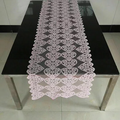 Love Heart Table Runner Lace Tablecloth Valentine's Party Decor 36x183 Cm Pink • £5.39