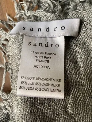 £9.99 • Buy SANDRO Pale Grey Pure Silk And Cashmere Scarf