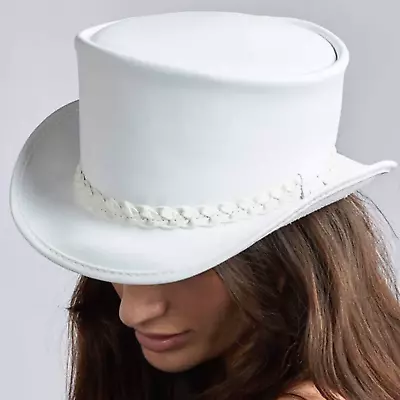 Ghost Rider Womens 100% Genuine Leather Top Hat White Short Crown Fully Handmade • $119