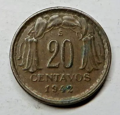 Chile 20 Centavos 1942 Copper This Coin Is Called:  Chaucha  KM#177 • $0.35