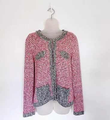 Hush Tweed Cardigan Size M-L Knit Pockets Cottagecore Pink Preppy Tassled Womens • £24.99