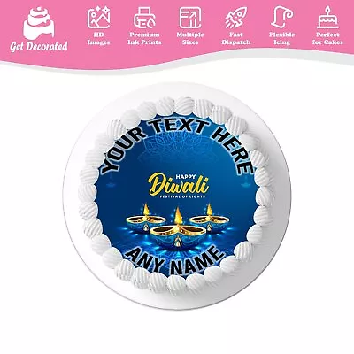 Happy Diwali Festival Personalised Cake Icing Topper Edible Cupcake Decoration • £4.99