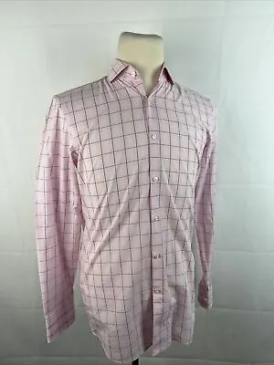 SHARP FIT Hugo Boss Men's Pink Plaid Cotton Dress Shirt 15 - 34/35 $195 • $170.12