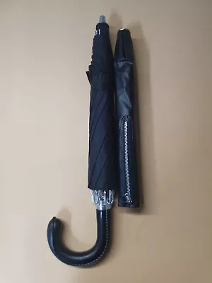 Vintage 1960'S Umbrella Leather Handle Zippered Case Black • $24