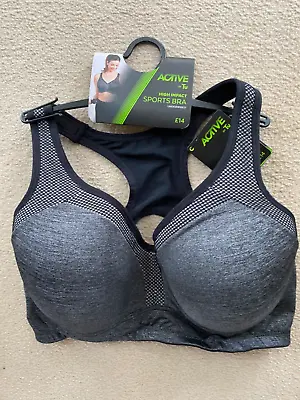 Bnwt Tu Dark Grey & Black Mesh Underwired Racer Back High Impact Sports Bra 36e! • £10