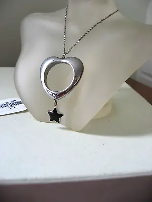 Vanessa Mooney Necklace Ursa Open Silver Heart Pendant Black Star Bezel $149 NWT • $35.99