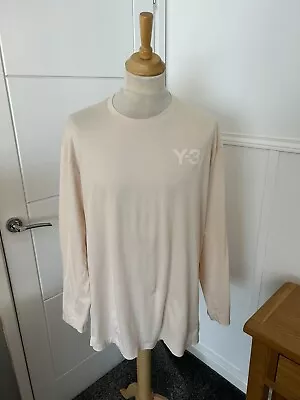 Y-3 Y3 Yohji Yamamoto Classic Chest Logo L/S T-Shirt XL Beige Cream HG6228 • £39.99