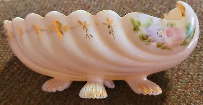 Cambridge Pink Milk Glass Crown Tuscan Shell 1930 Rose Footed Gold Guild • $34