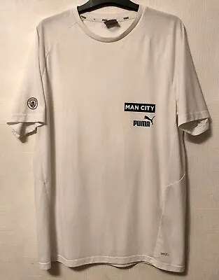 Manchester City Football Club Fc White S/s T Shirt Puma Drycell Blues Mcfc L 44 • £19.99