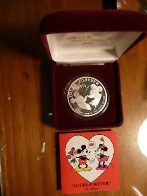 1991 Mickey & Minnie Mouse #658 Yours Forever  1oz .999 Silver  Proof SKU# 21934 • $59