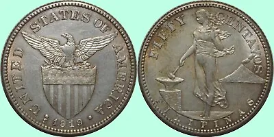 1919-S US/Philippines 50 Centavos ~ XF/AU ~ 75% Silver ~ Allen#14.08 ~ M534 • $72