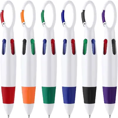 6Pcs Shuttle Pens With Carabiner Clip 4-In-1 Multicolor Pens Retractable Ballpo • £8.49